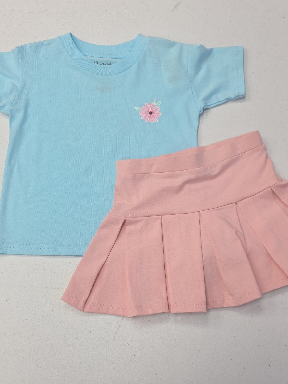 Cynthia Rowley Blue Tee and Pink Pleated Skirt Set